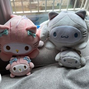 Kitty Cinnamoroll and Kitty My Melody 4 Piece Set/Lot Plushies